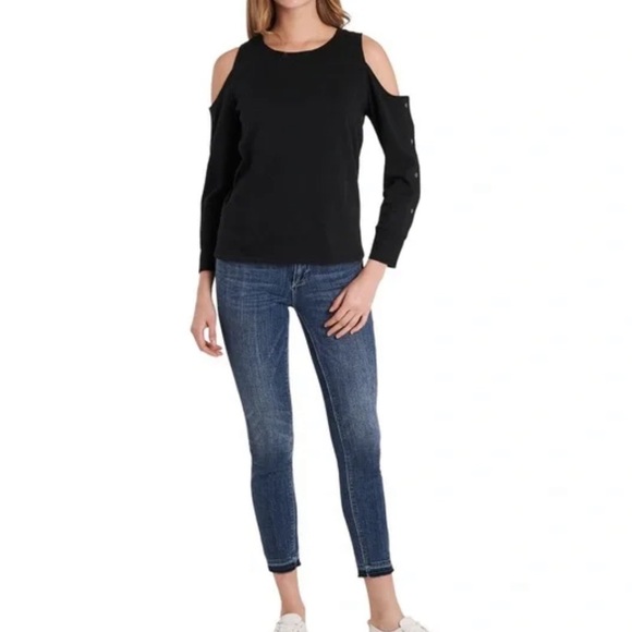 VINCE CAMUTO Women's Black Long Sleeve Cold Shoulder Top - Size S - Picture 2 of 14